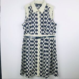 Mlle Gabrielle Navy and Cream Cotton Button Up Dress